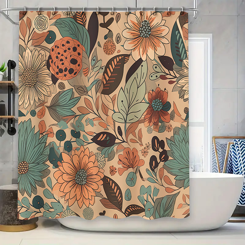 Home Decor Color Palettes - Nowoczesna kwiatowa zasłona prysznicowa, rustykalny wystrój