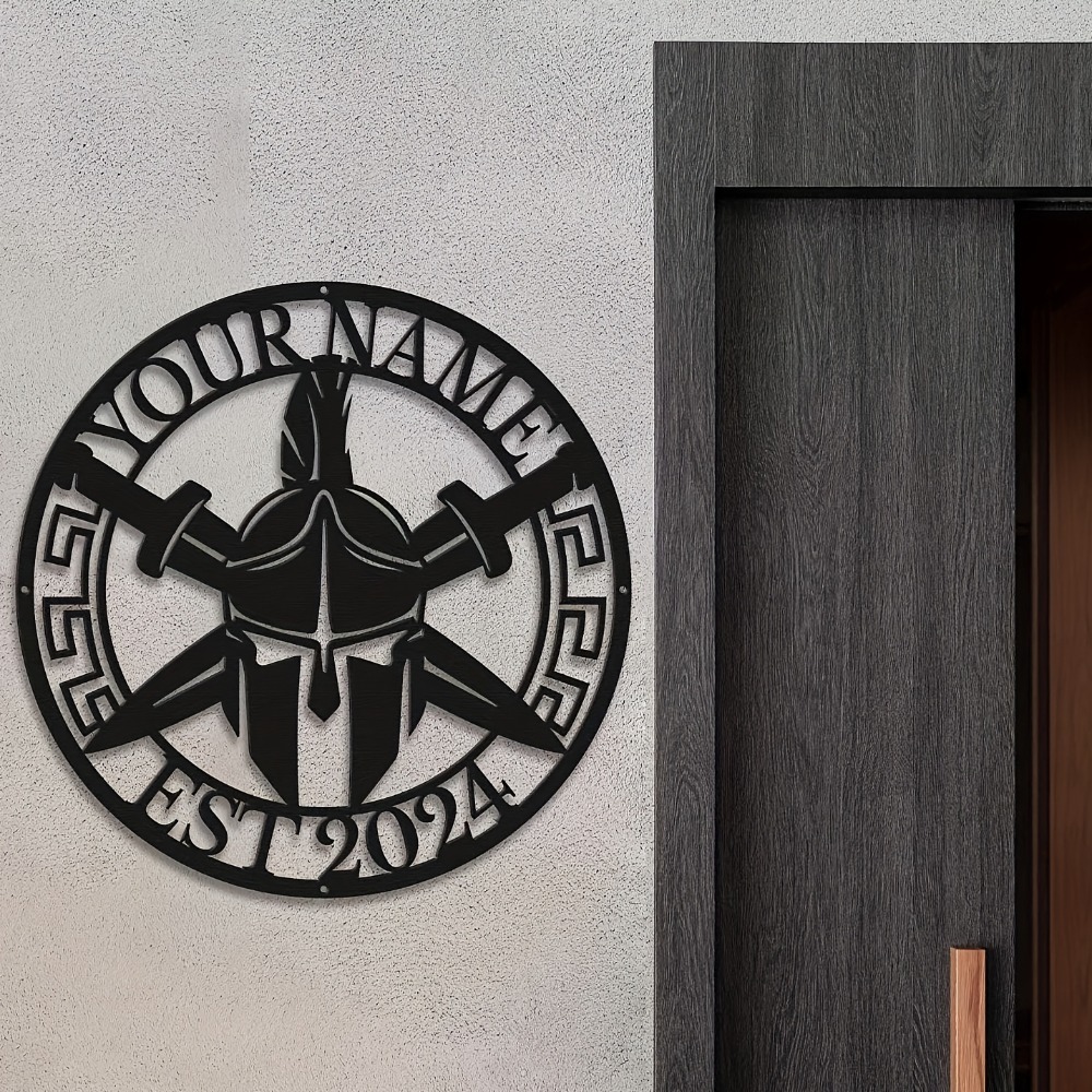 Geometric Wall Art - Metalowy szyld z hełmem Spartan, płaski,
