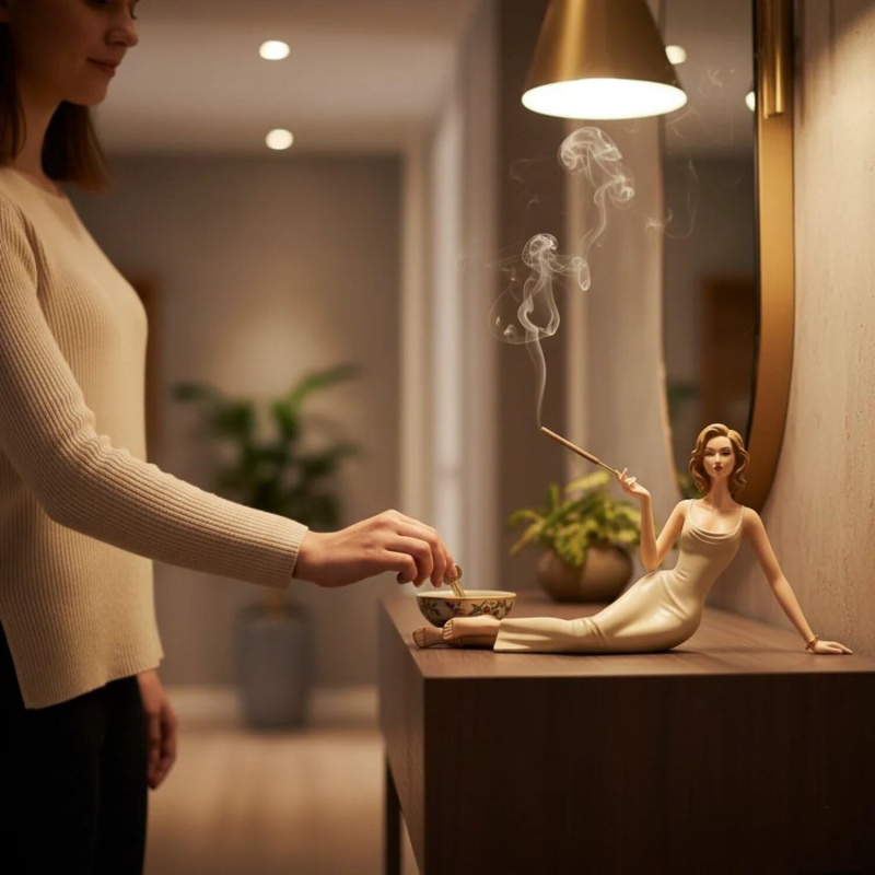 Incense Stick Holder - Elegancka figurka damy, podstawka na kadzidła,