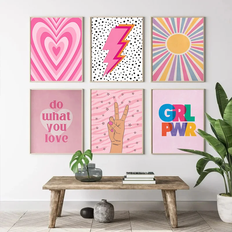 Home Decor Japandi - Abstrakcyjny Różowy Gradient Błyskawicy Serce Miłości