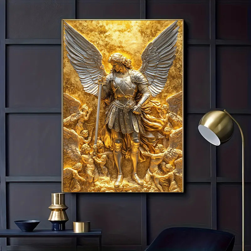 Home Decor Quirky - Anioł Michał Archanioł, złota statua anioła,