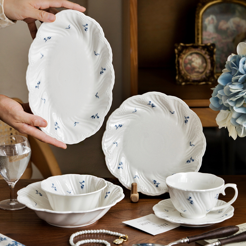 Ceramic Trinket Dish - Talerz ceramiczny Niebieski kwiatowy filiżanka kawy