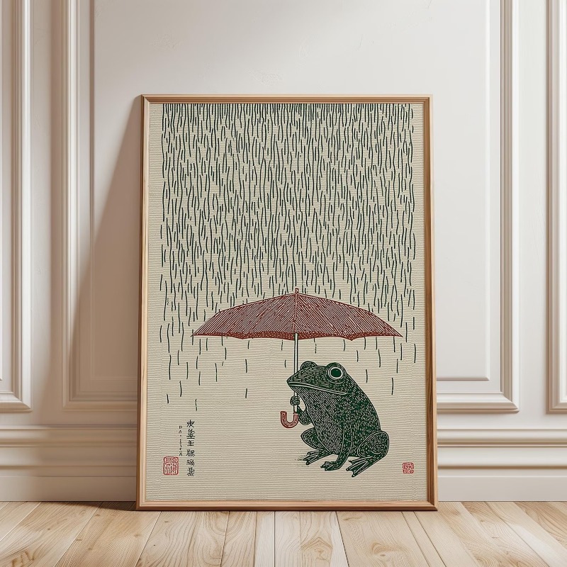 Home Decor Japandi - Japońska żaba z parasolem - plakat,