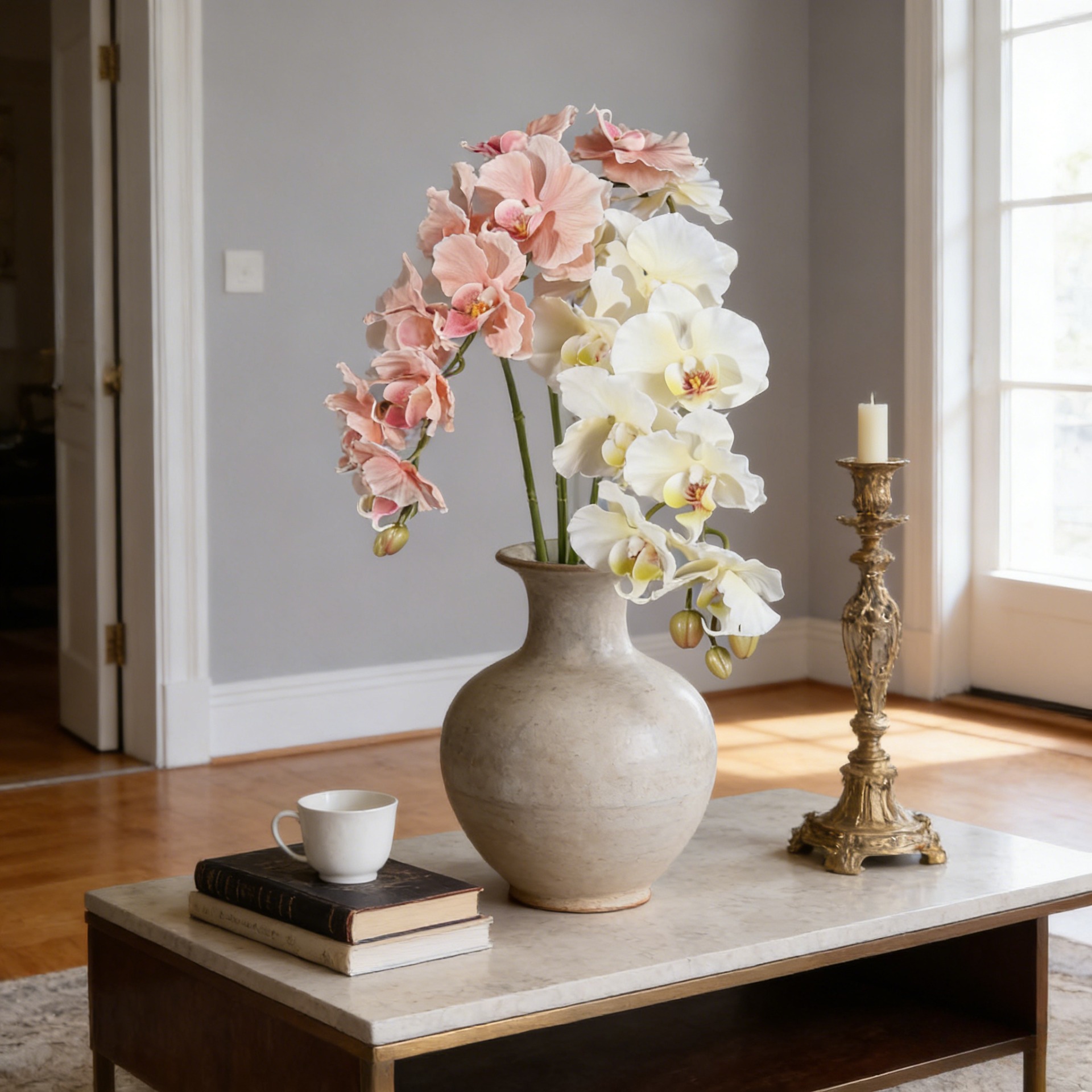 Home Decor Korea - 38,6 cala, 9 kwiatów, sztuczny orchidea