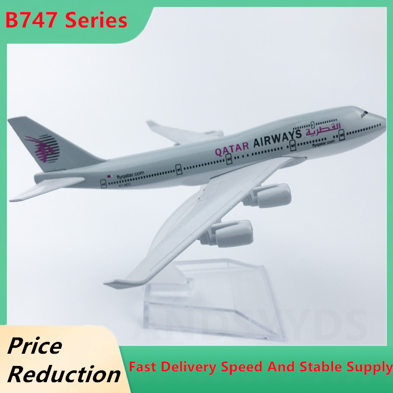Home Decor Qatar - 16cm Metalowy Model Samolotu B747 Qatar