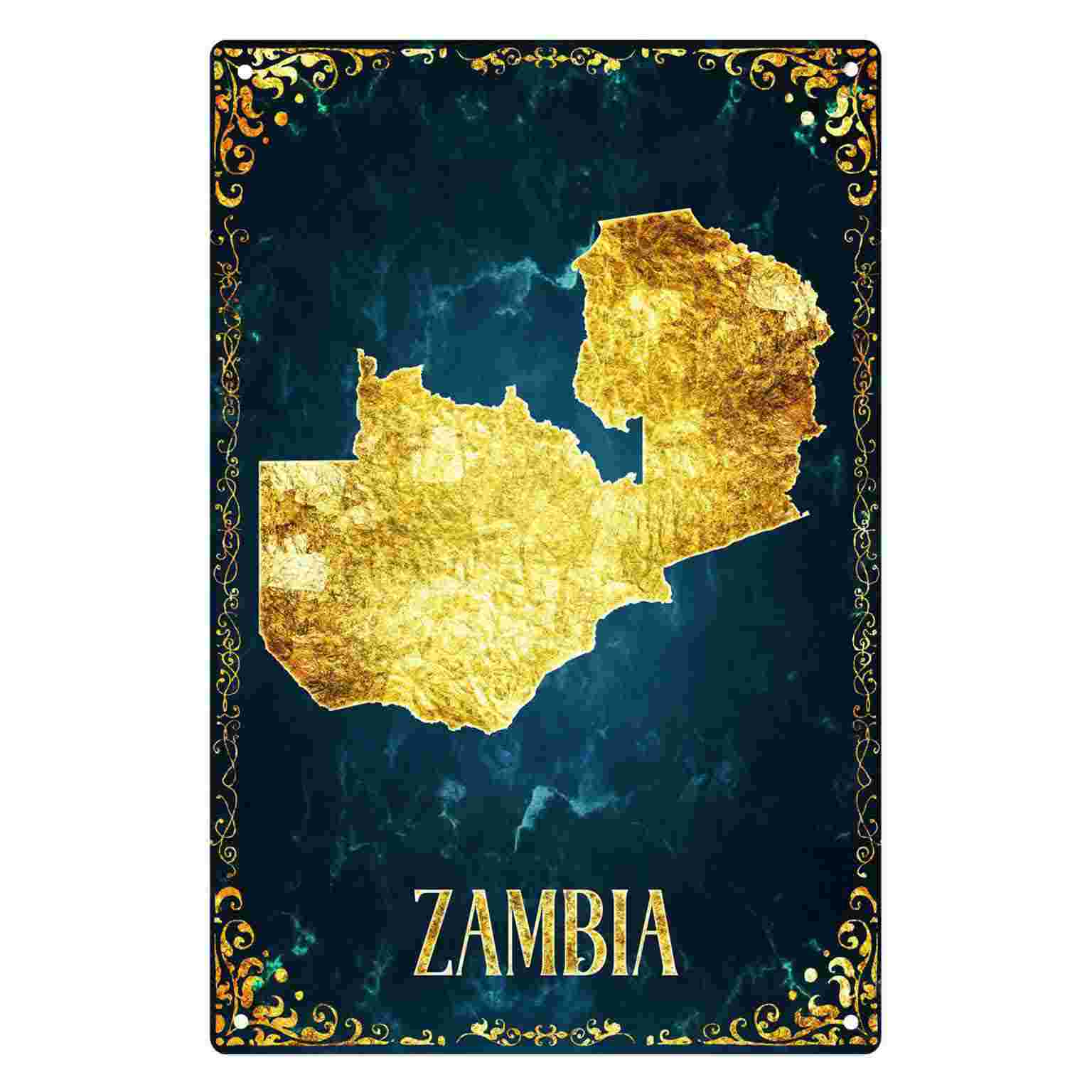 2D PŁASKA MAPA Zambii z Złotą  – Home Decor Zambia recenzja i cena