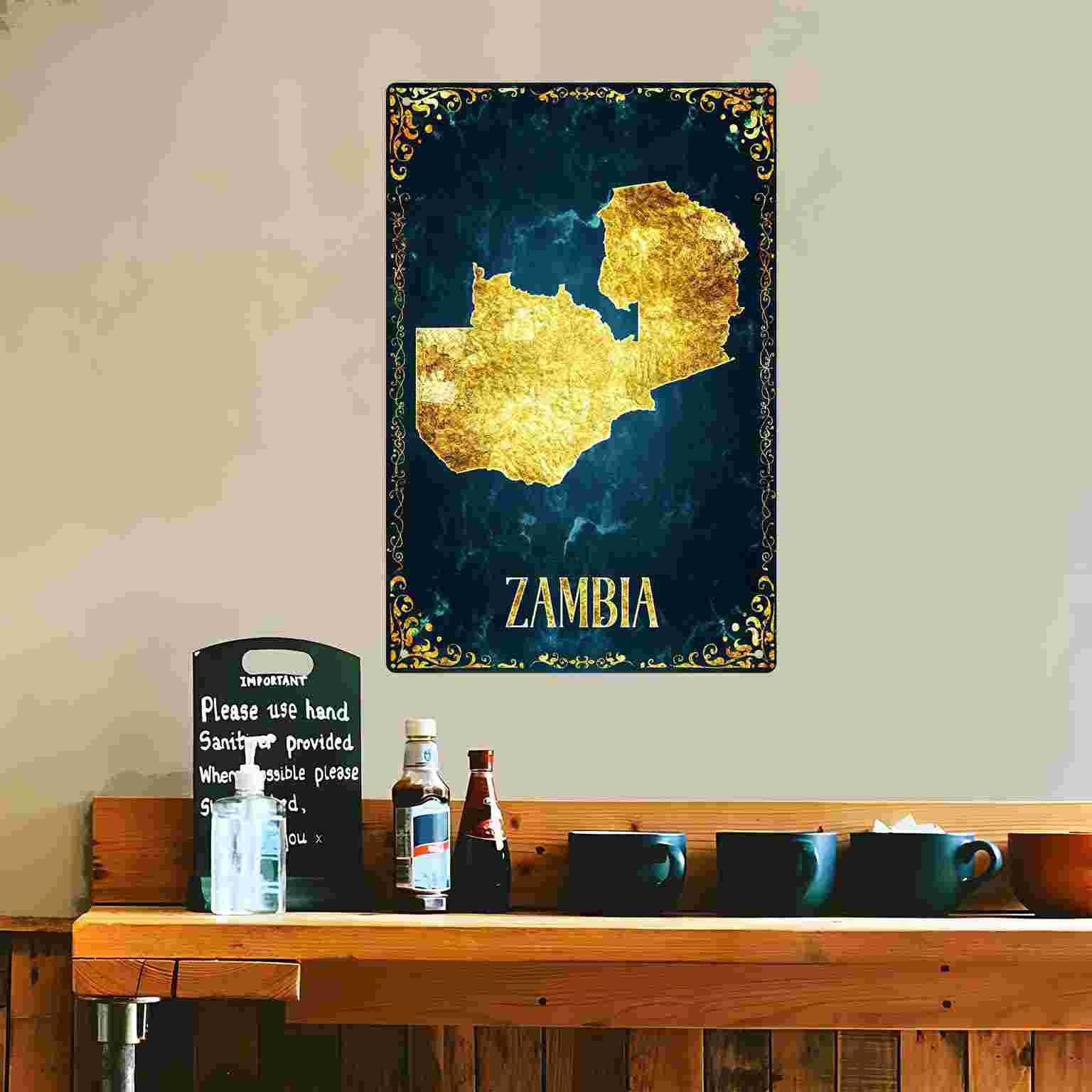 2D PŁASKA MAPA Zambii z Złotą  – Home Decor Zambia recenzja i cena
