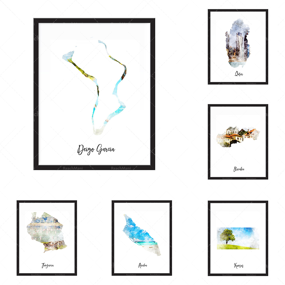 Drukowana mapa akwarelowa Kata – Home Decor Qatar recenzja i cena